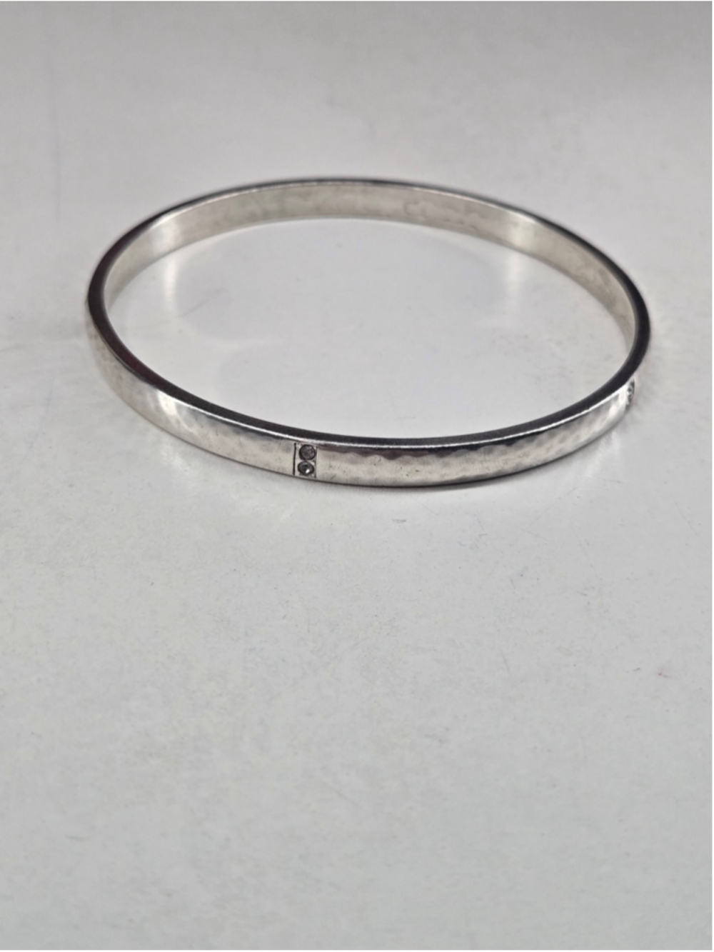 Brighton Bangle Bracelet Silvertone Hammered Finish Rhinestone Accents Classic - Picture 5 of 10